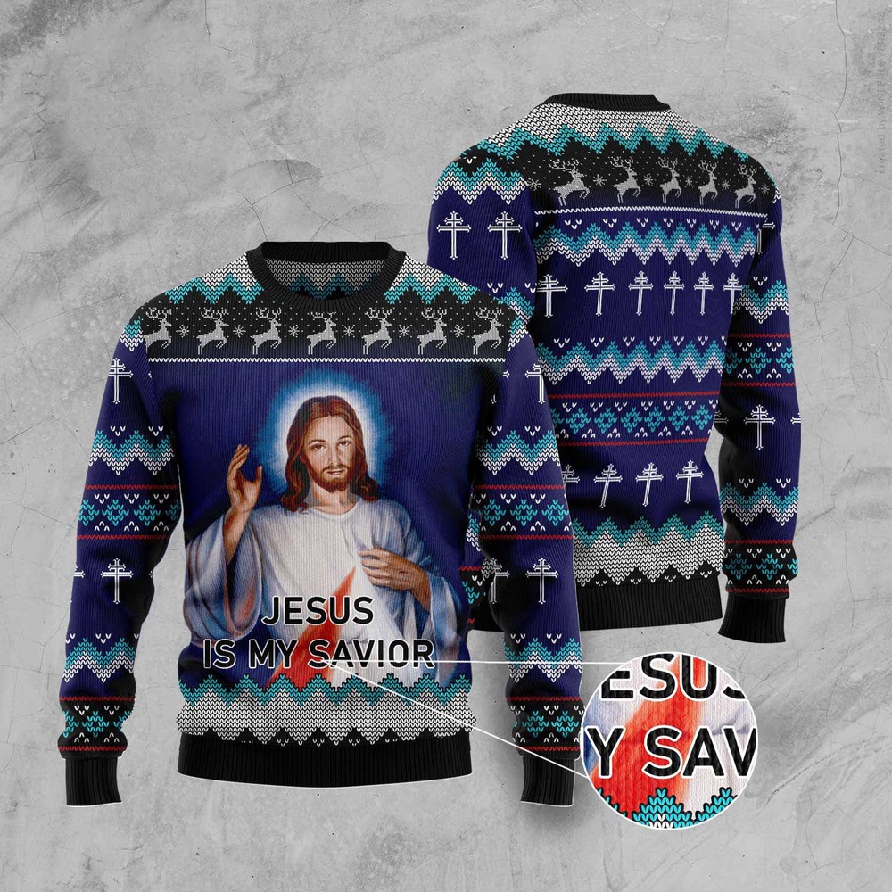 Jesus Is My Savior Ugly Christmas Sweater, Christmas Sweater, Ugly Sweater, Funny Xmas Sweaters