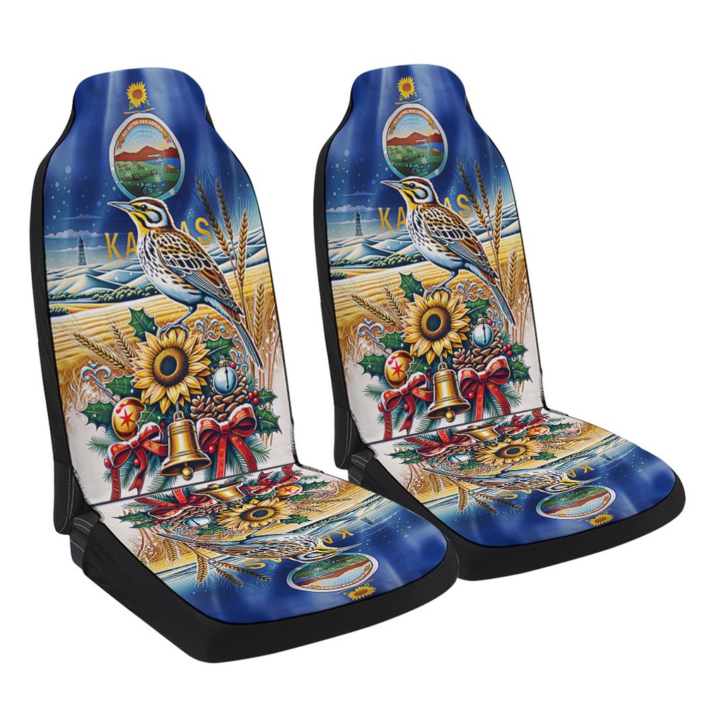Kansas State Sunflower and Meadowlark Bird Winter Christmas Seat Cover Cars, Christmas Car Seat Cover, Car Seat Cover Kansas State Sunflower and Meadowlark Bird Winter Christmas Seat Cover Cars, Christmas Car Seat Cover, Car Seat Cover
