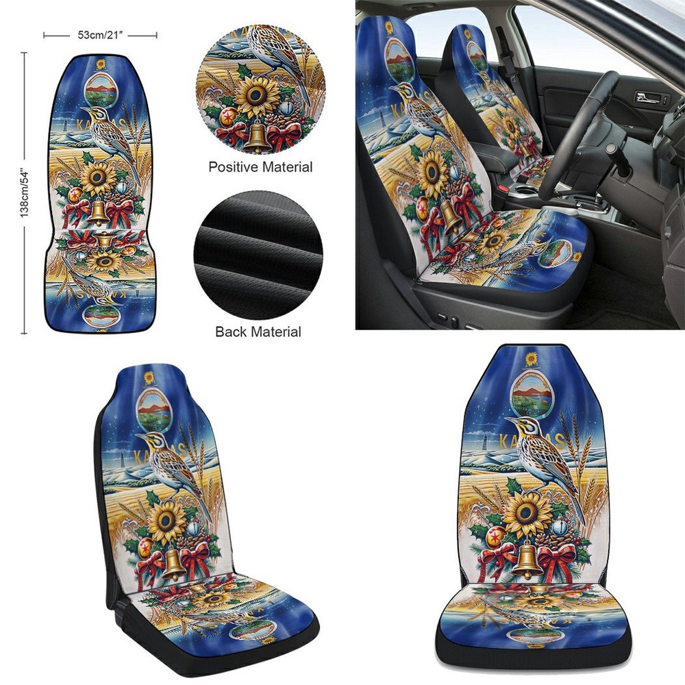 Kansas State Sunflower and Meadowlark Bird Winter Christmas Seat Cover Cars, Christmas Car Seat Cover, Car Seat Cover Kansas State Sunflower and Meadowlark Bird Winter Christmas Seat Cover Cars, Christmas Car Seat Cover, Car Seat Cover