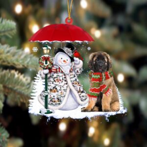 Leonberger With Snowman Christmas Ornament, Christmas Ornament,…