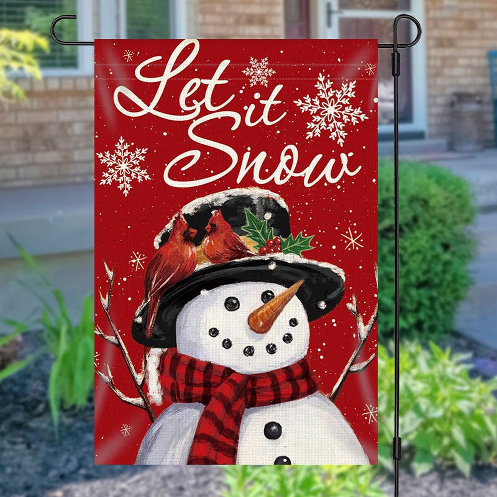 Let It Snow Lovely Snowman Christmas Garden FlagXmas, Garden Flags, Outdoor Xmas Flags, Christmas Flag Outdoor