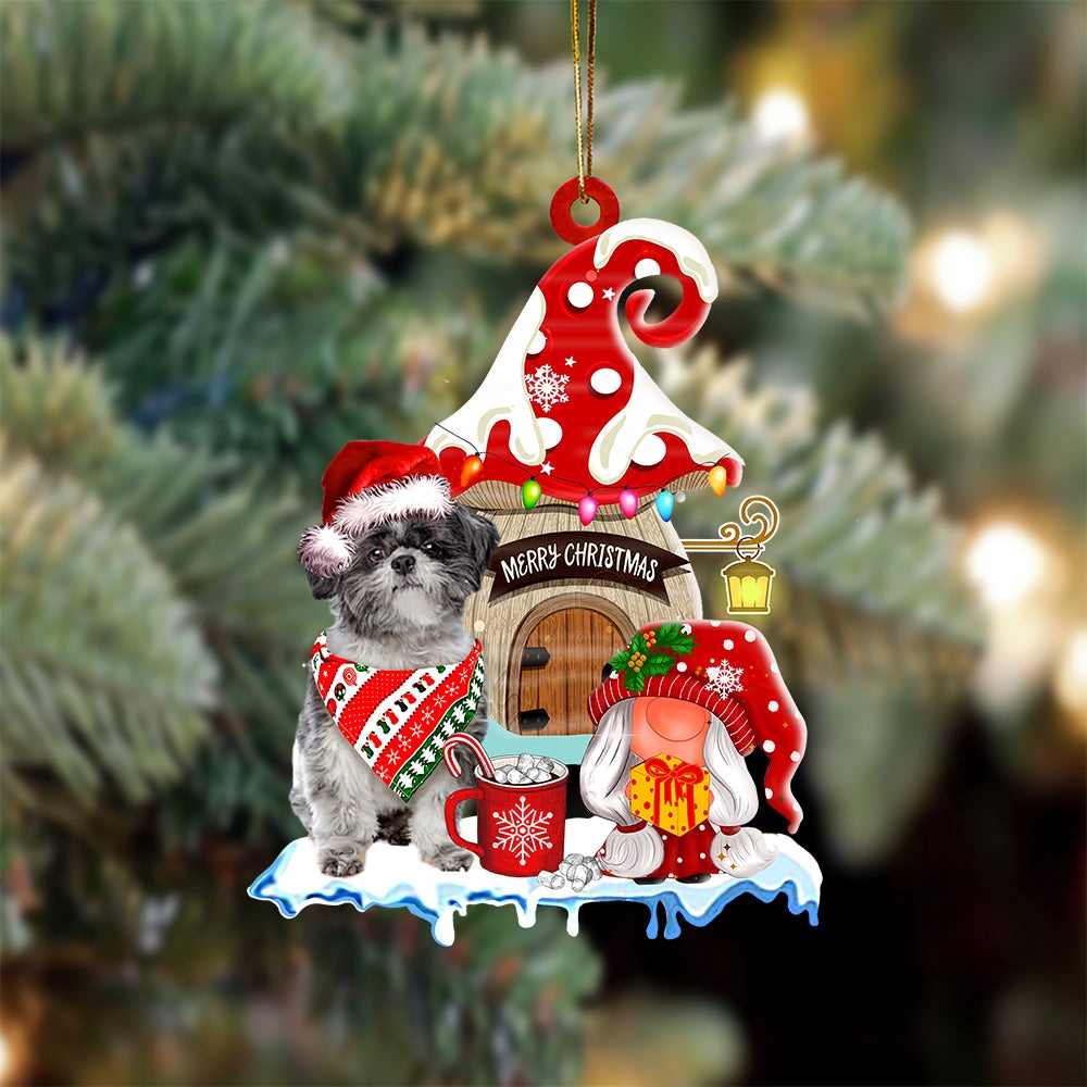 Lhasa-Apso With Mushroom House Christmas Ornament, Christmas Ornament, Dog Ornament, Xmas Dog Ornaments Lhasa-Apso With Mushroom House Christmas Ornament, Christmas Ornament, Dog Ornament, Xmas Dog Ornaments