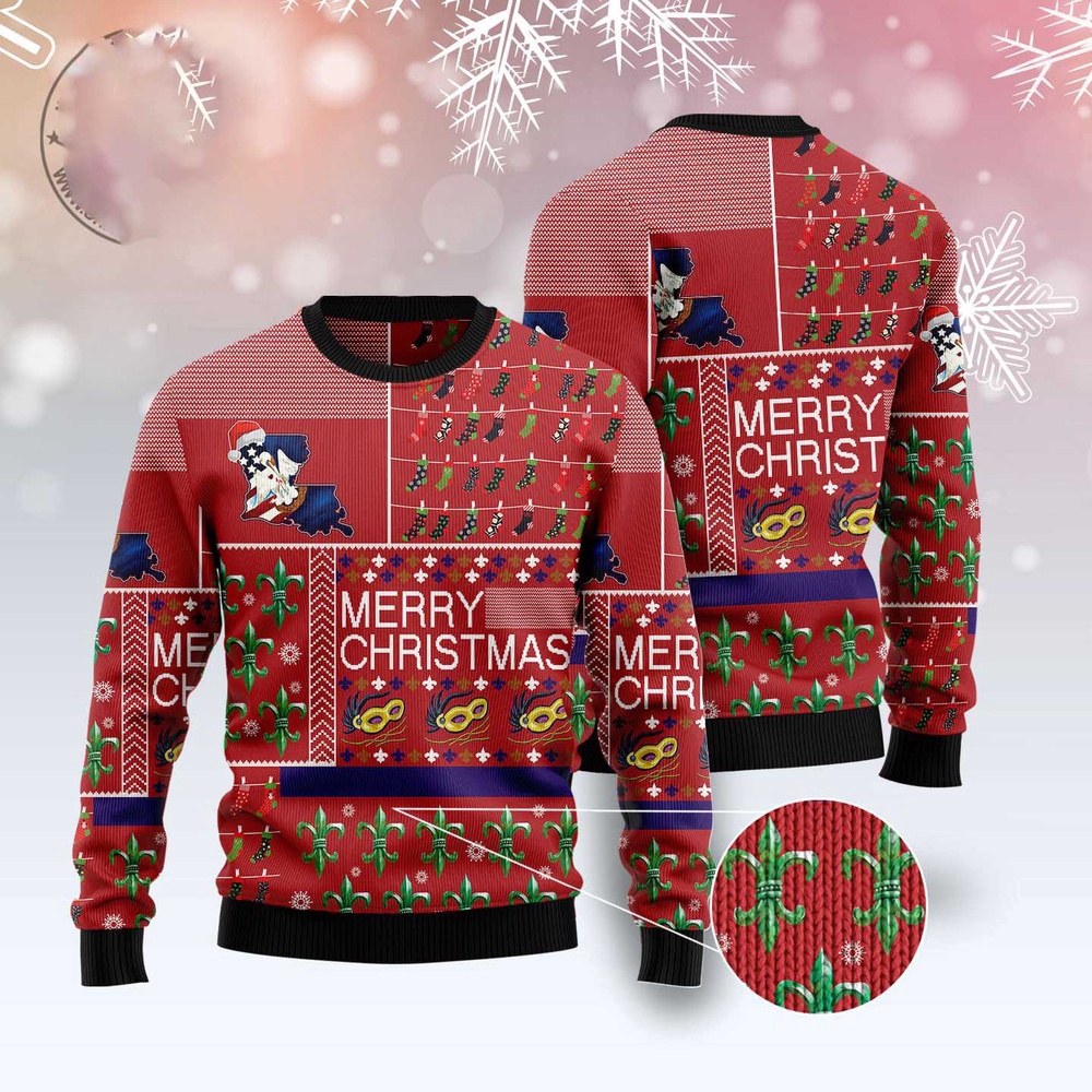 Louisiana Merry Christmas Ugly Christmas Sweater, Christmas Sweater, Ugly Sweater, Funny Xmas Sweaters Louisiana Merry Christmas Ugly Christmas Sweater, Christmas Sweater, Ugly Sweater, Funny Xmas Sweaters