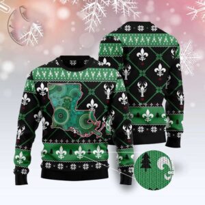 Louisiana Usa Symbols Pattern Ugly Christmas Sweater,…