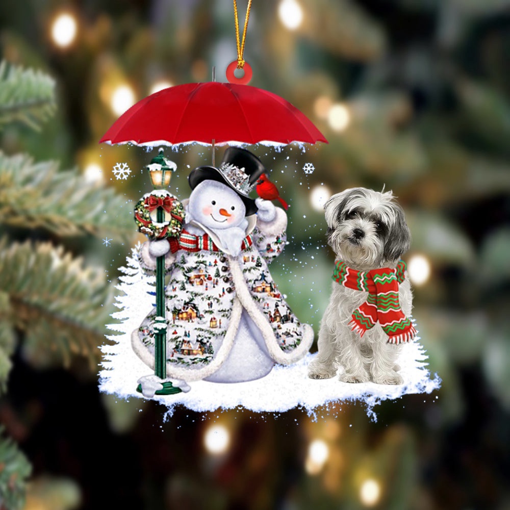 Malshi With Snowman Ornament, Christmas Ornament, Dog Ornament, Xmas Dog Ornaments Malshi With Snowman Ornament, Christmas Ornament, Dog Ornament, Xmas Dog Ornaments