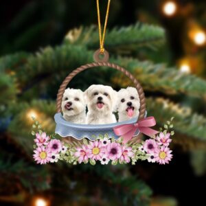 Maltese Dogs In The Basket Ornament, Christmas…