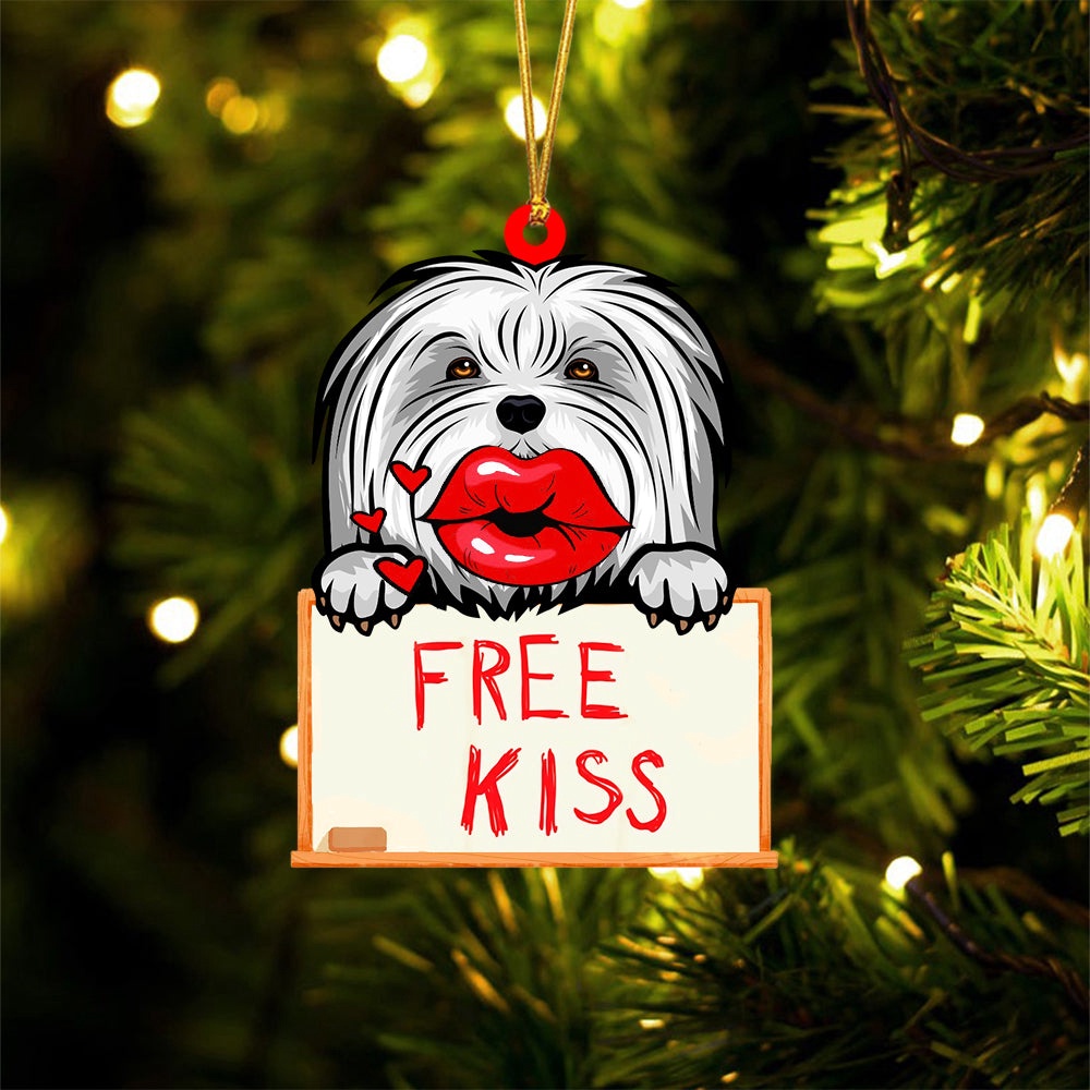 Maltese Free Kiss Christmas Ornament, Christmas Ornament, Dog Ornament, Xmas Dog Ornaments Maltese Free Kiss Christmas Ornament, Christmas Ornament, Dog Ornament, Xmas Dog Ornaments