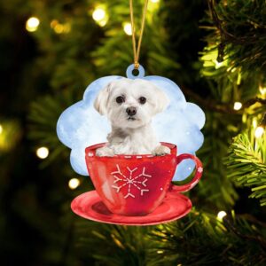 Maltese On The Cup Christmas Ornament, Christmas…
