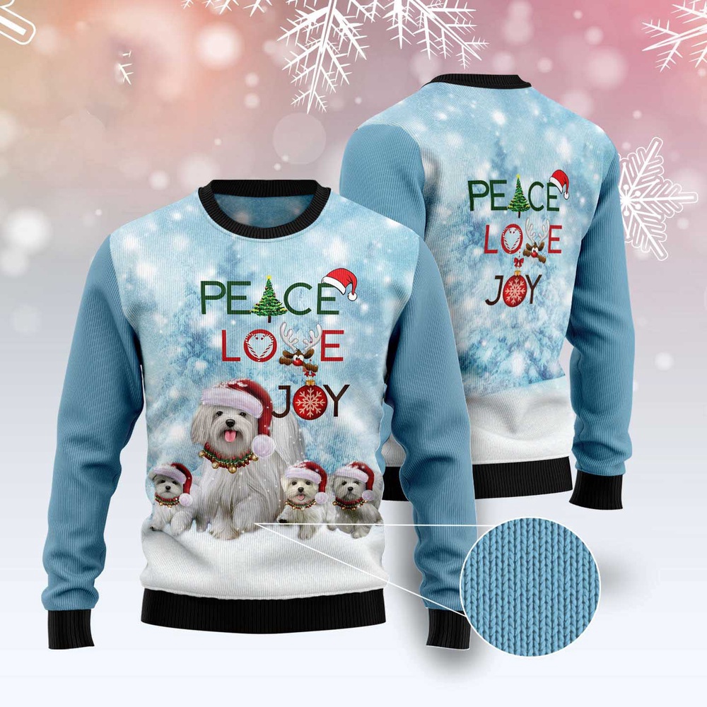 Maltese Peace Love Joy Ugly Sweater Ugly Christmas Sweater, Christmas Sweater, Ugly Sweater, Funny Xmas Sweaters