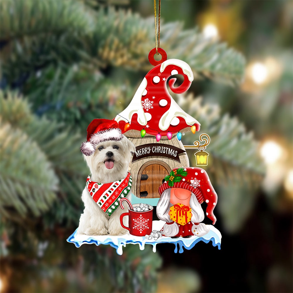 Maltese With Mushroom House Christmas Ornament, Christmas Ornament, Dog Ornament, Xmas Dog Ornaments Maltese With Mushroom House Christmas Ornament, Christmas Ornament, Dog Ornament, Xmas Dog Ornaments