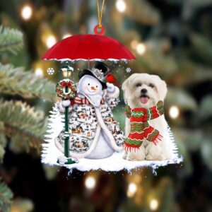 Maltese With Snowman Christmas Ornament, Christmas Ornament,…