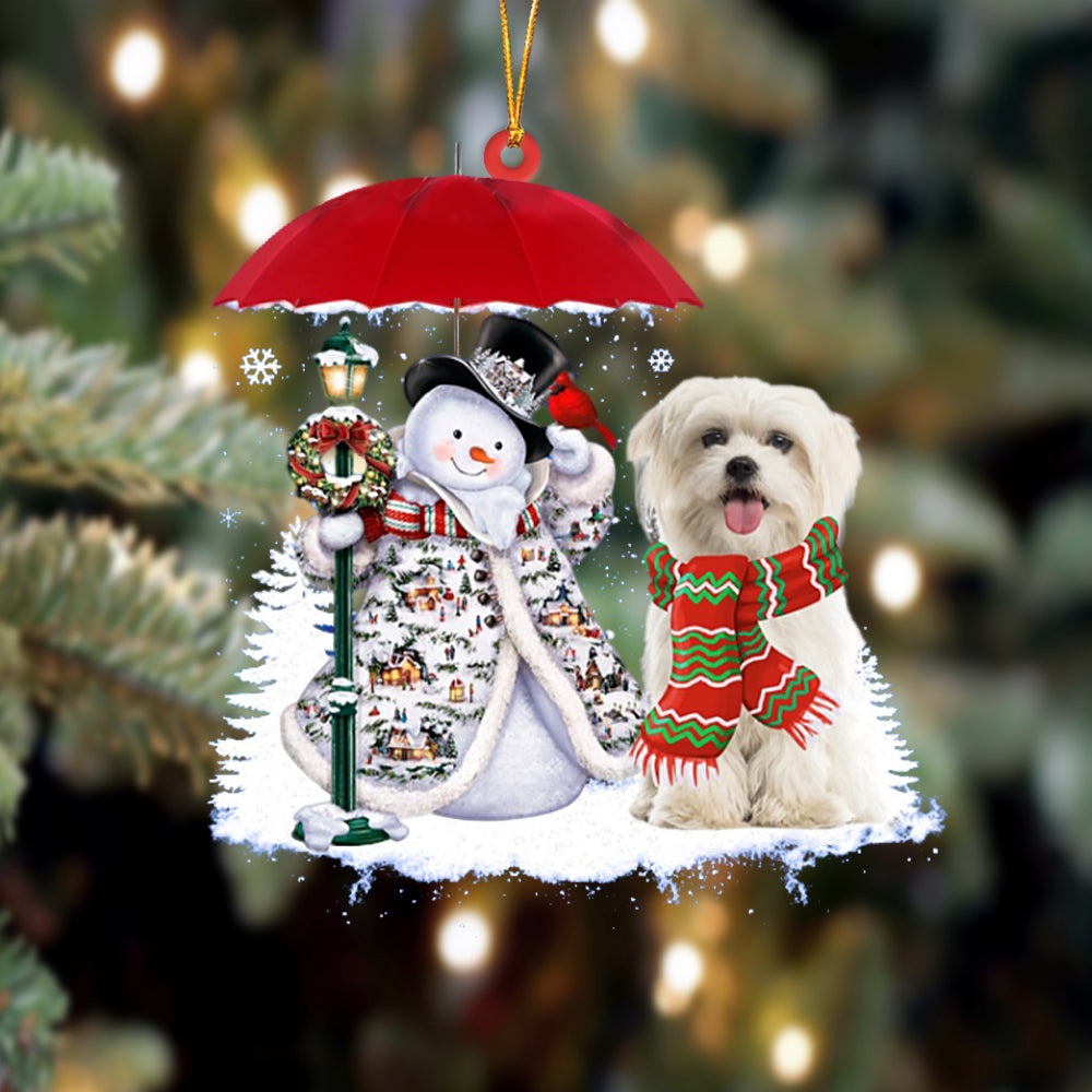 Maltese With Snowman Christmas Ornament, Christmas Ornament, Dog Ornament, Xmas Dog Ornaments Maltese With Snowman Christmas Ornament, Christmas Ornament, Dog Ornament, Xmas Dog Ornaments