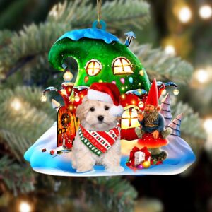 Maltipoo With Rudolph’s House Christmas Ornament, Christmas…