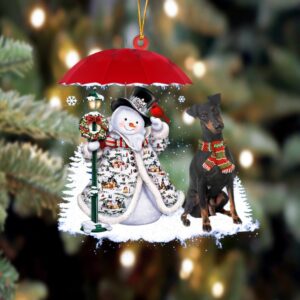 Manchester Terrier With Snowman Christmas Ornament, Christmas…