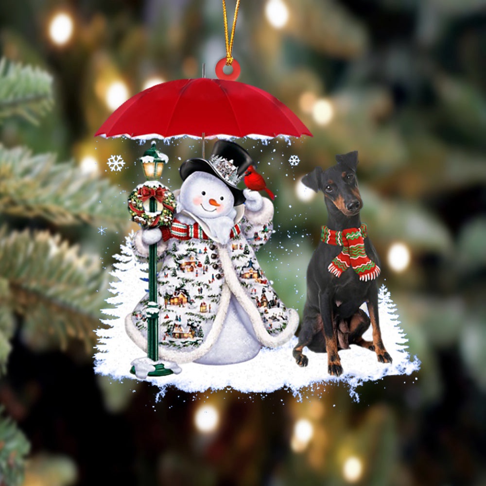 Manchester Terrier With Snowman Christmas Ornament, Christmas Ornament, Dog Ornament, Xmas Dog Ornaments