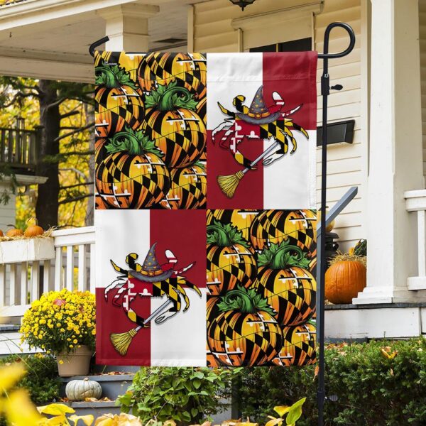 Maryland Halloween Flag Maryland Halloween Pumpkins and Blue Crab Witch Flag, Halloween Flag, Halloween Garden Flags, Halloween House Flags