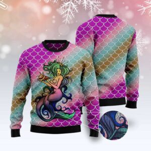 Mermaid Light Ugly Christmas Sweater, Christmas Sweater,…