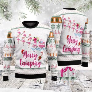 Merry Camping Flamingo Ugly Christmas Sweater, Christmas…