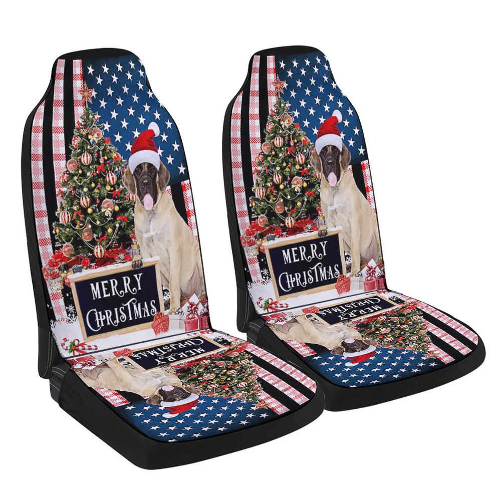 Merry Christmas English Mastiff Seat Cover Cars, Christmas Car Seat Cover, Car Seat Cover
