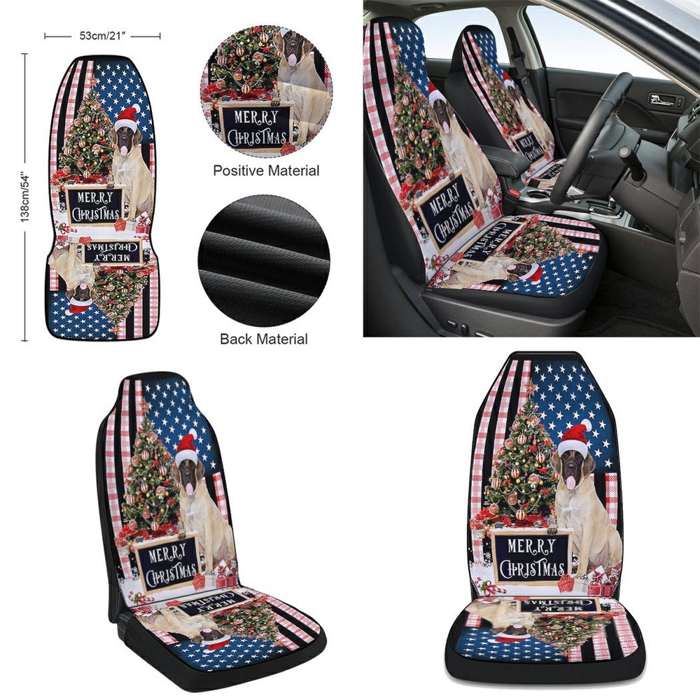 Merry Christmas English Mastiff Seat Cover Cars, Christmas Car Seat Cover, Car Seat Cover