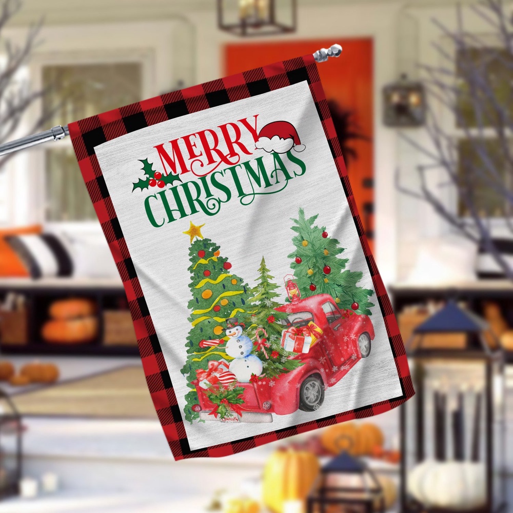 Merry Christmas Red Truck Garden FlagXmas, Garden Flags, Outdoor Xmas Flags, Christmas Flag Outdoor