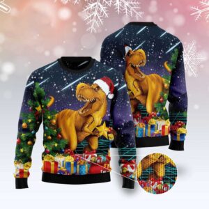 Merry T-Rex Christmas Ugly Christmas Sweater, Christmas…