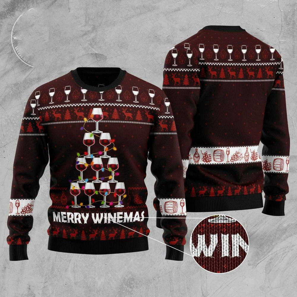 Merry Winemas Christmas Tree Ugly Christmas Sweater, Xmas Tree Sweater, Christmas Sweater Merry Winemas Christmas Tree Ugly Christmas Sweater, Xmas Tree Sweater, Christmas Sweater