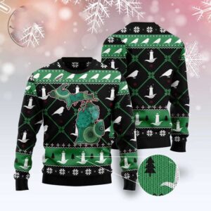 Michigan Usa Symbols Pattern Ugly Christmas Sweater,…