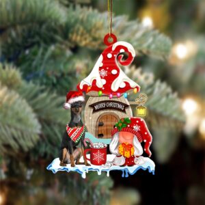 Miniature-Pinscher With Mushroom House Christmas Ornament, Christmas…
