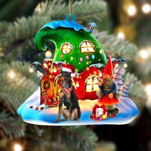Miniature Pinscher With Rudolph’s House Christmas Ornament,…