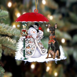 Miniature Pinscher With Snowman Christmas Ornament, Christmas…