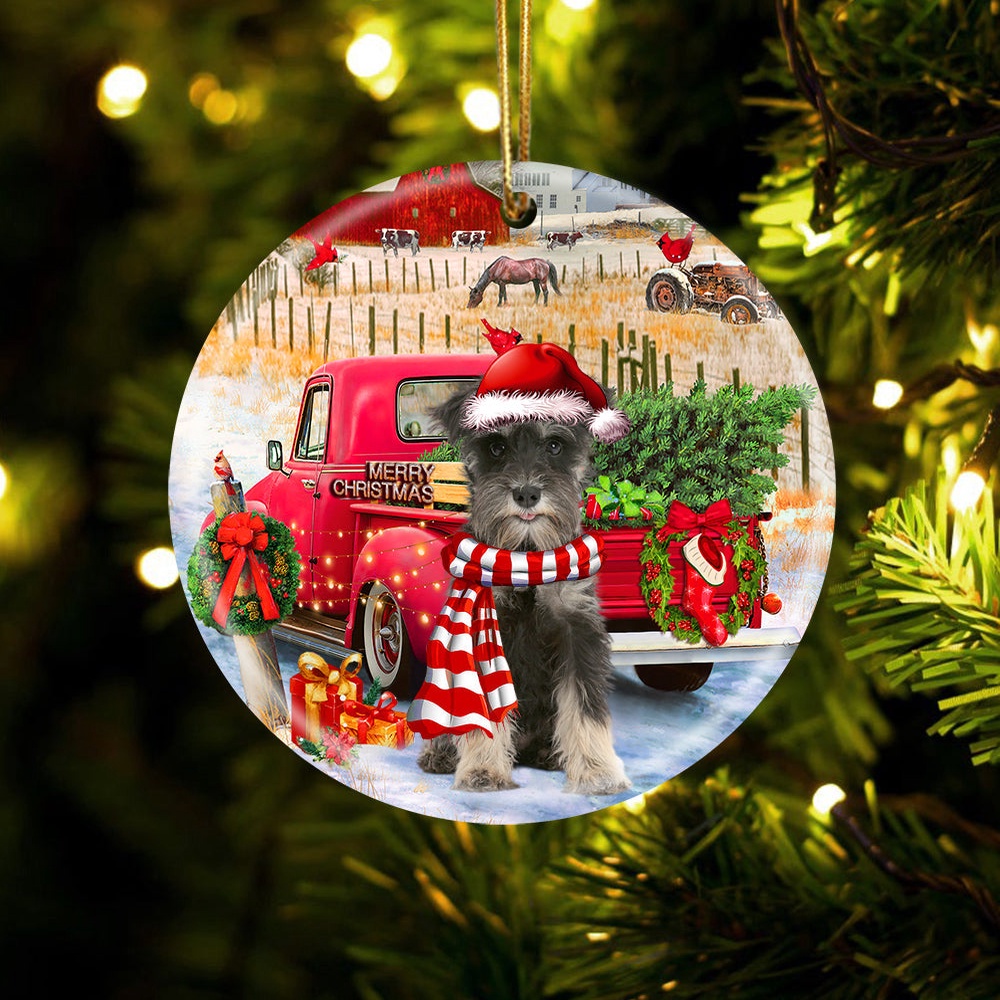 Miniature Schnauzer With Red Truck Christmas Ornament, Christmas Ornament, Dog Ornament, Xmas Dog Ornaments