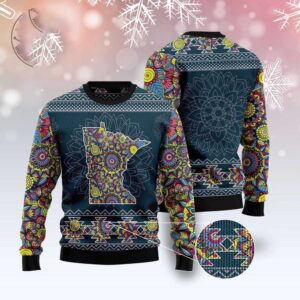 Minnesota Blue Mandala Ugly Christmas Sweater, Christmas…