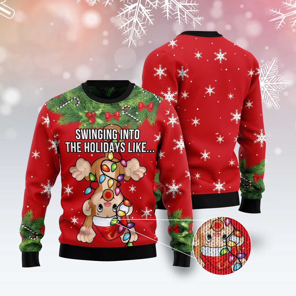 Monkey Swing Into The Holiday Ugly Christmas Sweater, Christmas Sweater, Ugly Sweater, Funny Xmas Sweaters Monkey Swing Into The Holiday Ugly Christmas Sweater, Christmas Sweater, Ugly Sweater, Funny Xmas Sweaters