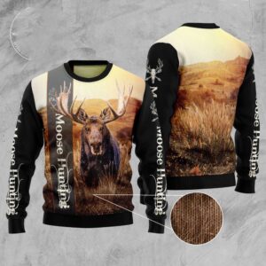 Moose Hunting Ugly Christmas Sweater, Christmas Sweater,…