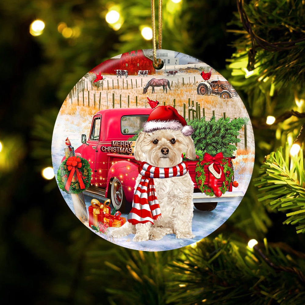 Morkie With Red Truck Christmas Ornament, Christmas Ornament, Dog Ornament, Xmas Dog Ornaments Morkie With Red Truck Christmas Ornament, Christmas Ornament, Dog Ornament, Xmas Dog Ornaments