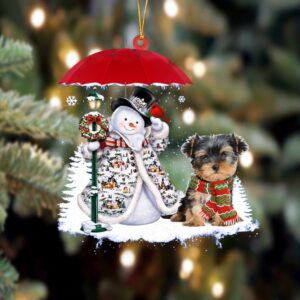 Morkie With Snowman Ornament, Christmas Ornament, Dog…