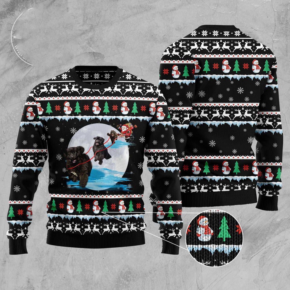 Newfoundland Santa On Highway Ugly Christmas Sweater, Christmas Sweater, Ugly Sweater, Funny Xmas Sweaters