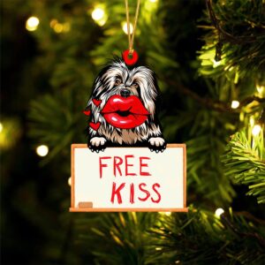 Old-English-Sheepdog Free Kiss Christmas Ornament, Christmas Ornament,…