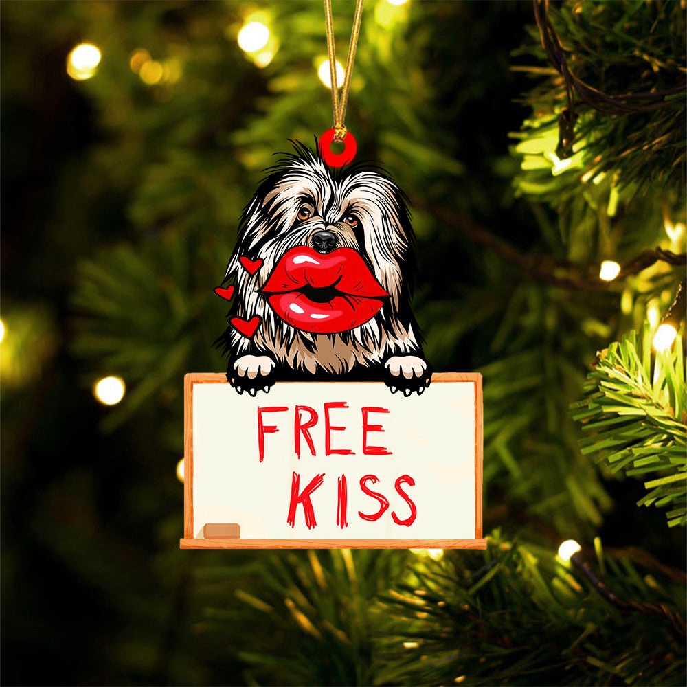 Old-English-Sheepdog Free Kiss Christmas Ornament, Christmas Ornament, Dog Ornament, Xmas Dog Ornaments