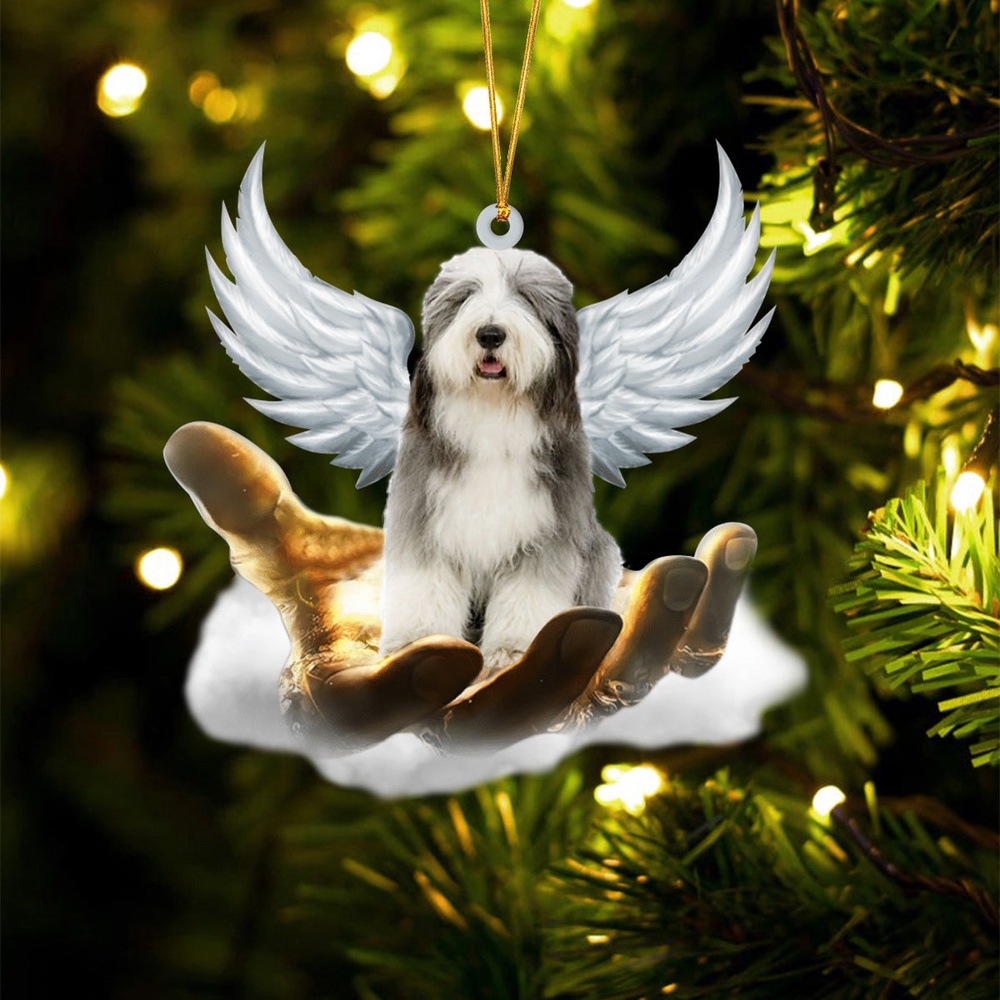 Old English Sheepdog On The Hands Of Jesus Ornament, Christmas Ornament, Dog Ornament, Xmas Dog Ornaments