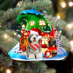 Old English Sheepdog With Rudolph’s House Christmas…