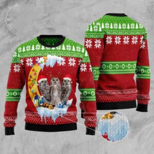 Owl Love Moon Xmas Ugly Christmas Sweater,…