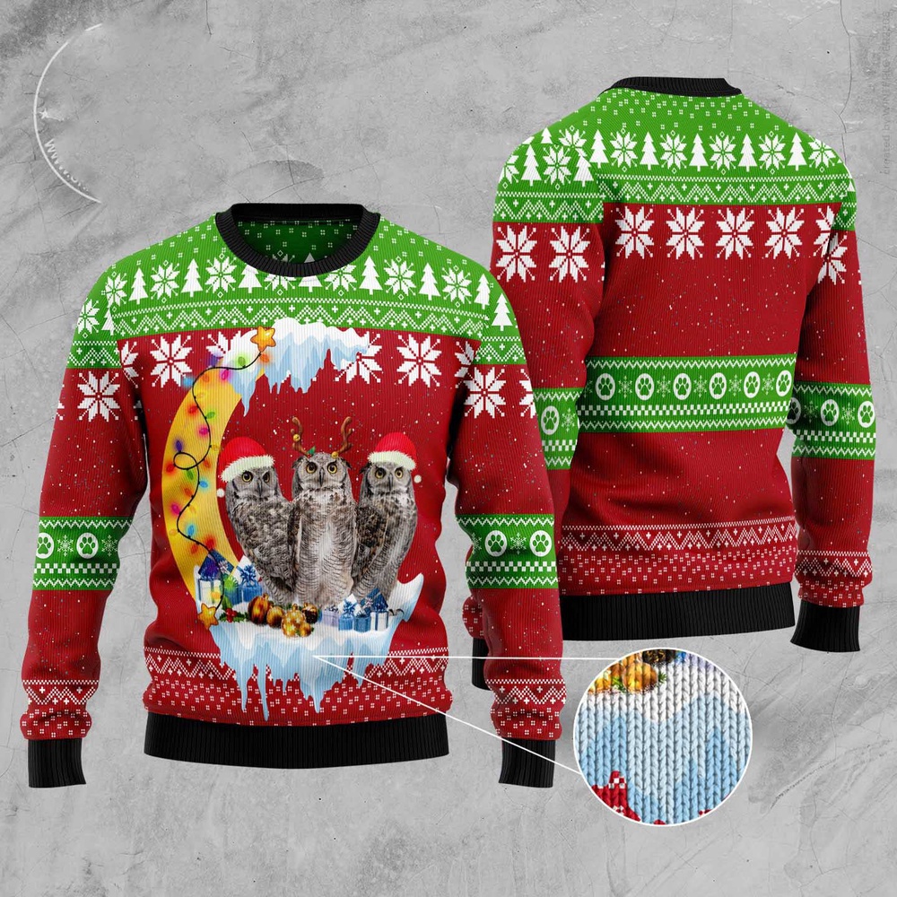 Owl Love Moon Xmas Ugly Christmas Sweater, Christmas Sweater, Ugly Sweater, Funny Xmas Sweaters