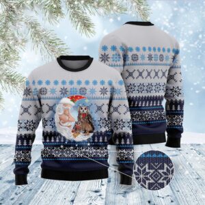 Owl Love Santa Moon Ugly Christmas Sweater,…