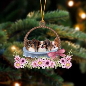 Papillon Dogs In The Basket Ornament, Christmas…