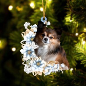 Papillon Flowers Moon Ornament, Christmas Ornament, Dog…