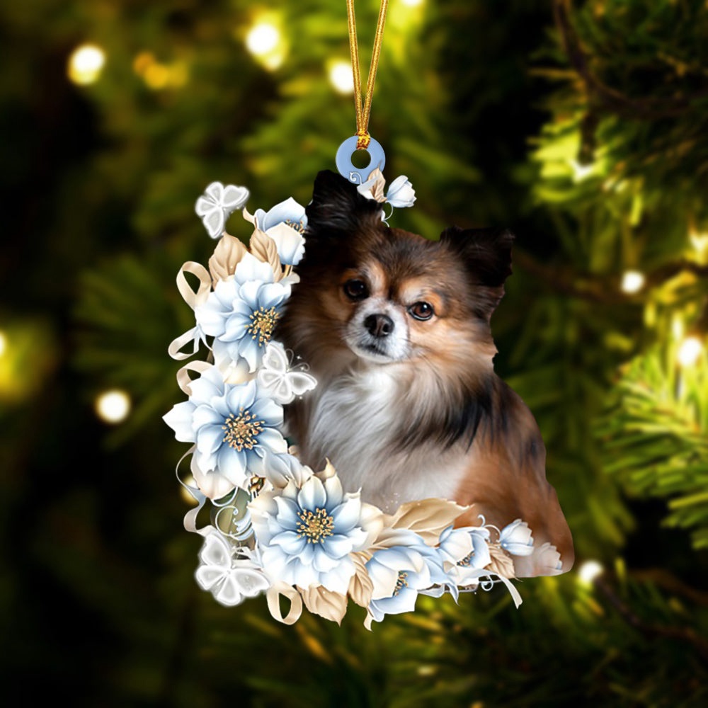 Papillon Flowers Moon Ornament, Christmas Ornament, Dog Ornament, Xmas Dog Ornaments Papillon Flowers Moon Ornament, Christmas Ornament, Dog Ornament, Xmas Dog Ornaments