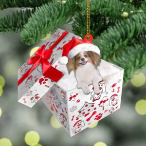 Papillon In Gift Box Christmas Ornament, Christmas…