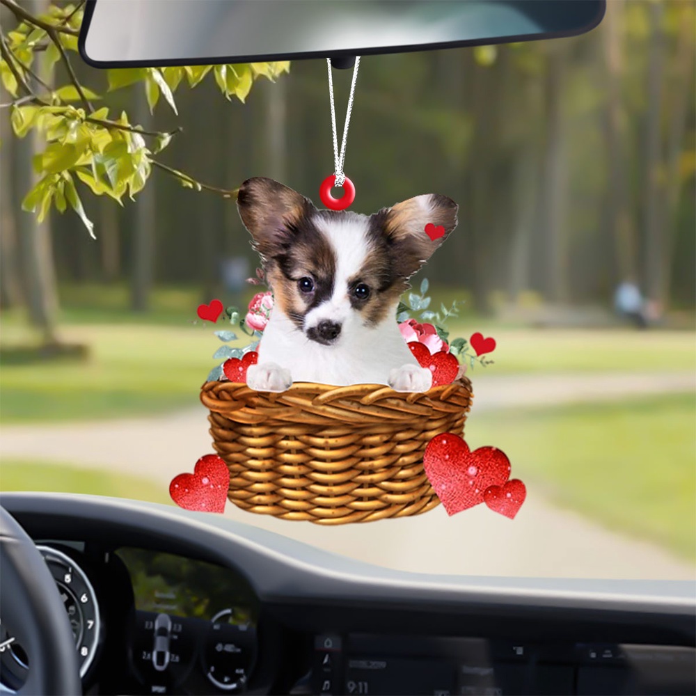 Papillon With Rose & Heart Ornament, Christmas Ornament, Dog Ornament, Xmas Dog Ornaments Papillon With Rose & Heart Ornament, Christmas Ornament, Dog Ornament, Xmas Dog Ornaments